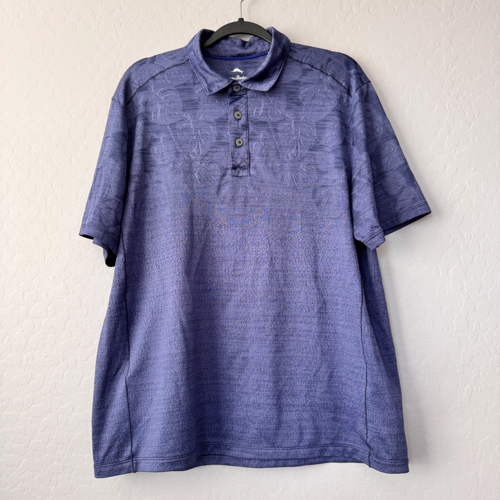 Tommy Bahama IslandZone Polo Shirt Men's Large L Royal‎ Blue Tropical Print